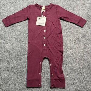 KATE QUINN Long Sleeve Button Sport Jumpsuit Fig Purple Organic Cotton 6-12M NWT